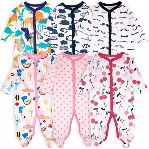 3 pcs Baby Girls Boy Footed Rompers Comfortable Newborn Pajamas Clothes Cartoon Printed Infant Jumpsuit Romper Baby Clothing set