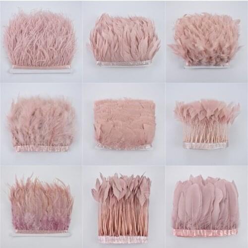 2Meters Leather Pink Pheasant Feathers Trim Boa on Tape Turkey Goose Ostrich Feather Fringe Marabou Dress Clothing Decoration