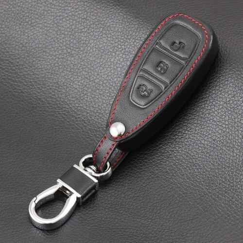 Leather Remote Control Car Keychain Key Cover Case For Ford Focus MK3 MK4 Kuga escape ecosport New Fiesta 3 Buttons Smart Key