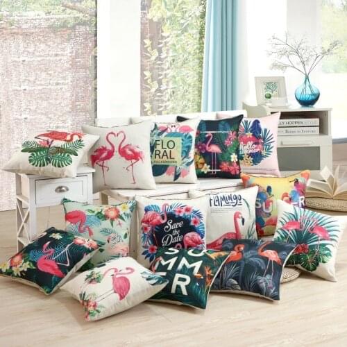 Linen Multi pattern Flamingo sofa cushion air conditioning waist pillowcase home decor pillow covers