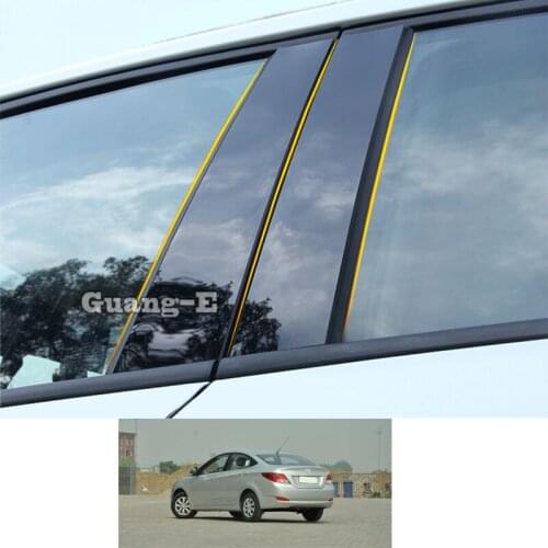 For Hyundai Verna Sedan 2010-2016 Car PC Material Pillar Post Cover Door Trim Window Piano Black Molding Sticker Plate