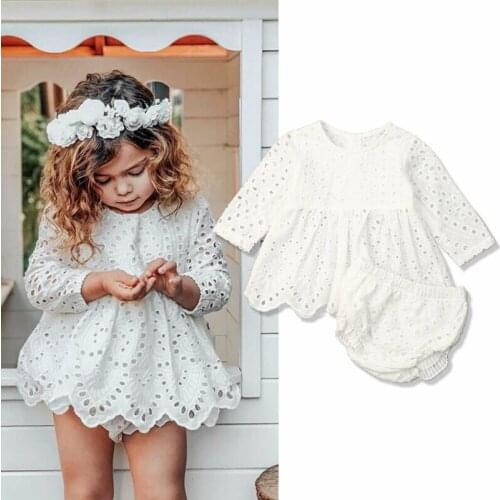 0-24 Months Newborn Outfits Solid White Lace Sweet Baby Girl Clothes Hollow Out Dress For Girls Shorts Suits Baby Girls Outfits