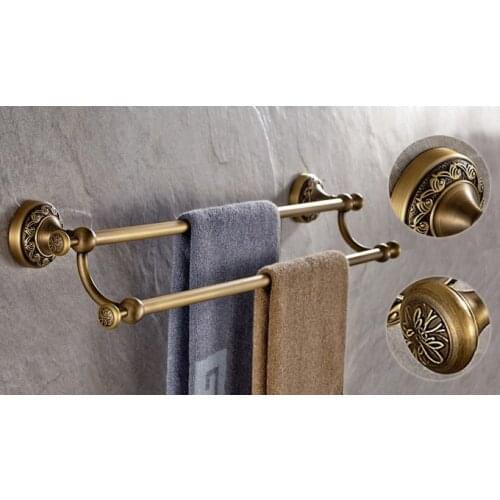 Wall Mounted Vintage Retro Antique Brass Bathroom Double Towel Bar Towel Rail Holder Bathroom Accessory mba483