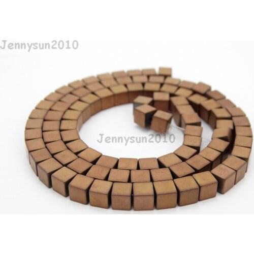 Natural Matte Hematite Gems Stones Square Cube 2mm Beads Non Magnetic Metallic Copper 16'' Jewelry Making 10Strands/Pack
