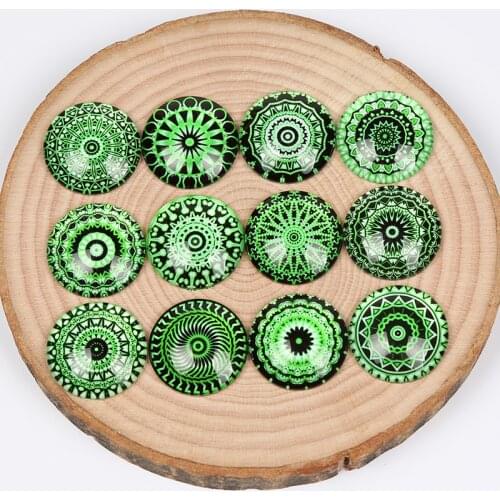 Onwear mix green mandala photo cabochon 12mm 14mm 10mm 18mm 20mm 25mm round dome glass jewelry findings for earrings pendant