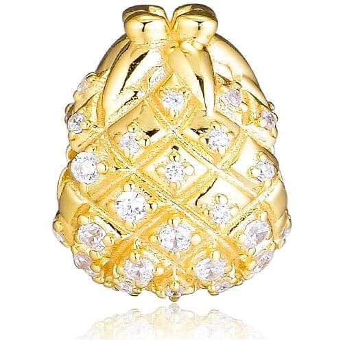 Fits For Pandora Bracelets Golden Pineapple Beads 100% 925 Sterling-Silver-Jewelry Free Shipping