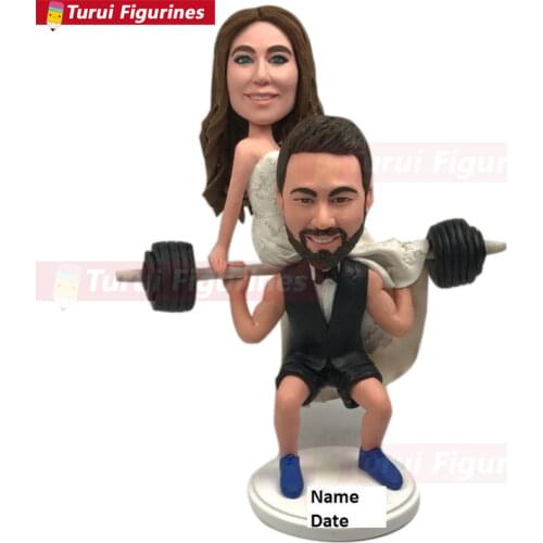 Weight Lifting Wedding Cake Topper Bodybuilding Cake Topper Topper Personalized Weight Lifting Groom Bride on Barbells Funny