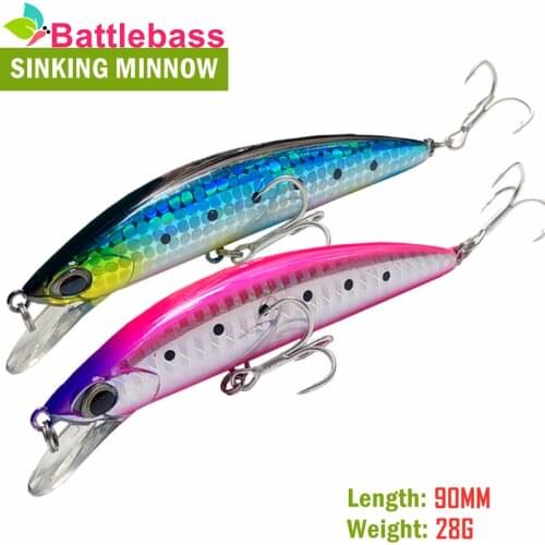 BATTLEBASS 90mm 28g Sinking Minnow Japanese Design Pesca Wobbling Fishing Lure Artificial Baits For Bass Perch Pike Trout