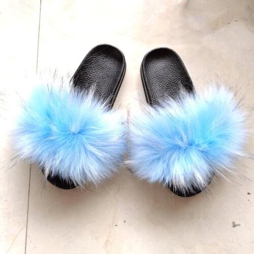 Beautiful Spring Furry Soft Faux Fluffy Fox Slippers For Women