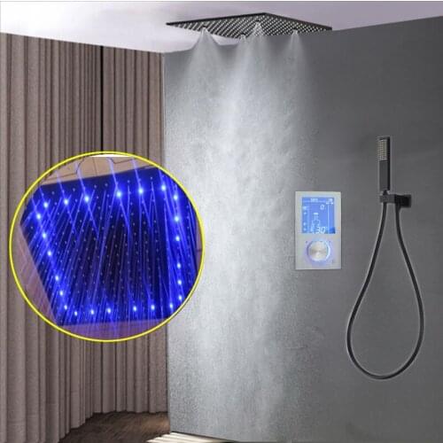 Conceal Digital Intelligent Shower Set Black Finished Shower Head 20 Inch Thermostatic Shower Mixer Controller Rainfall Misty