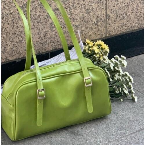 Vintage Design Women Tote Handbags Solid Color Fashion Ladies Underarm Bag Spring Green PU Leather Female Small Shoulder Bags