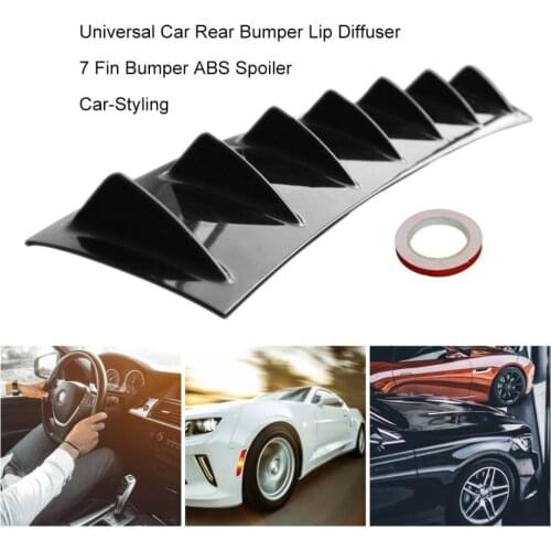 Universal Car Rear Bumper Lip Diffuser 7 Fin Shark Fin Style Car Back Bumper Spoiler Lip Splitter Car-Styling ABS Plastic Top