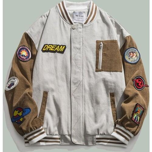 Vintage Embroidered Baseball Jacket Men Japanese Harajuku Oversized Big Tooling Planet Embroidery Streetwear Trench Unisex Coat