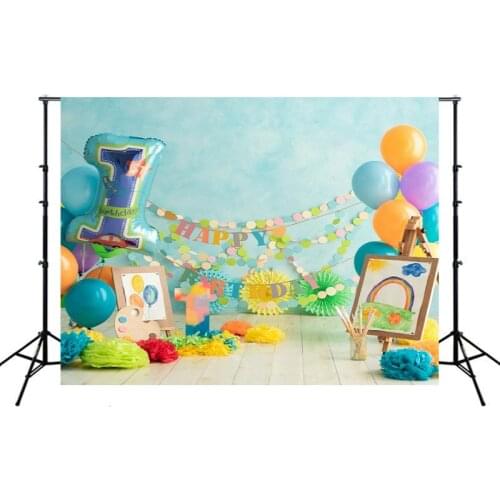 Hanging Flag Drawing Board Balloon Portrait Photography Backdrop One Year Birthday Photo Background Vinyl Photocall Booth Props