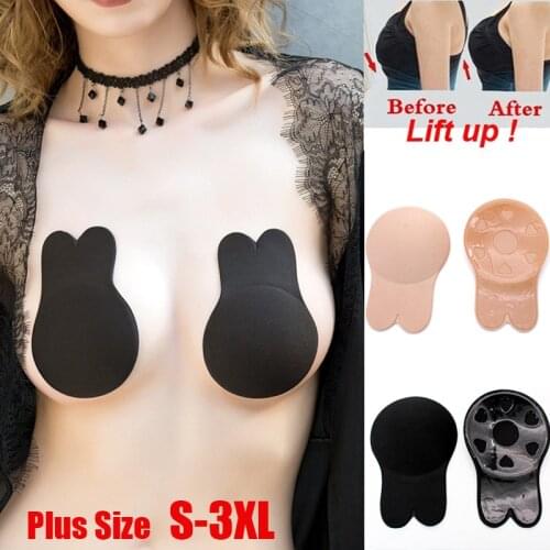 Women Push Up Bras Self Adhesive Silicone Strapless Invisible Bra Reusable Sticky Breast Lift Tape Rabbit Nipple Cover Bra Pads