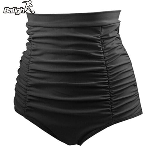 Women Solid color retro fold high waist bikini shorts Swimming Bottom 3 colors