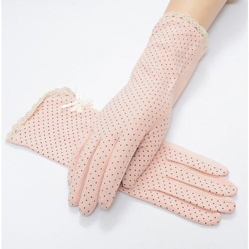 Women Sun Protection Gloves Dot Printing Gloves Lace Bow Sunscreen Gloves Fashion Non-slip Summer/Autumn Womens Driving Gloves