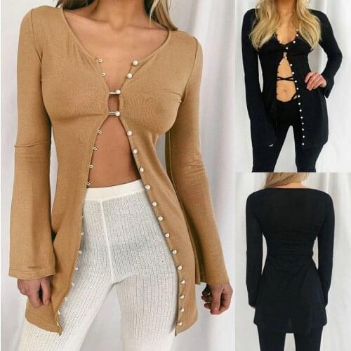 Sexy Women Cardigan Coat V-neck Buttons Long Sleeve Long Cardigans Tops Shirts Jumper Outwear Spring Autumn Streetwear Jacket