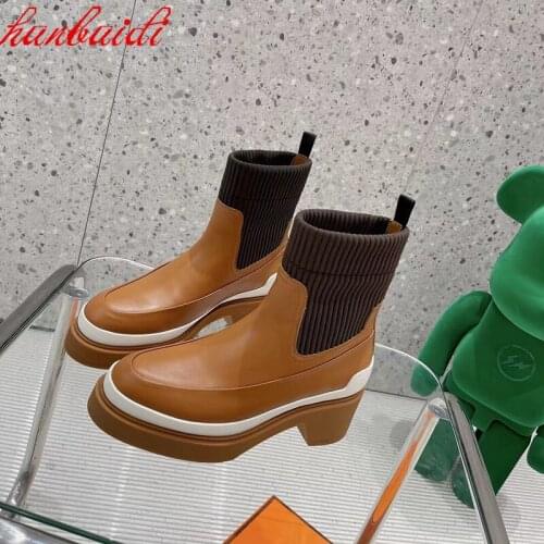Thick Soled Classic Stretch Ankle Boots Winter New Leather Women Shoes With Thick Heels Designer Shoes