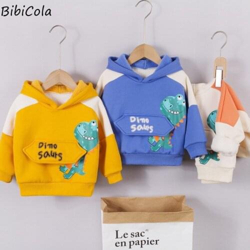 Winter Boys clothing Hooded Warm Sweater Cute Letters Cartoon Little Dinosaur Pattern