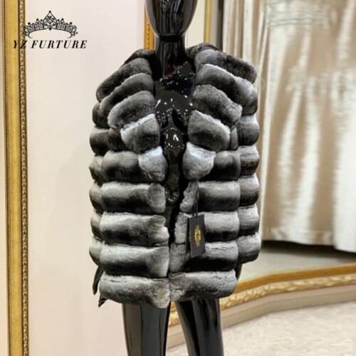 2020 New Women Natural Real Rex Rabbit Fur Coats Good Quality Genuine Rex Rabbit Fur Chinchilla Color Jacket Winter warm