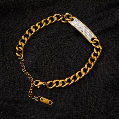 316L Stainless Steel Flash Zircon Strip Thick Chain Bracelets For Women Fashion Trend Fine Jewelry Birthday Party Gift SAB459