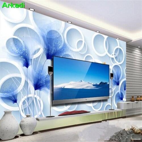 3D Dream Blue Flowers Circle Living Room TV Background Wall Decoration Painting Living Room Sofa Background Custom Wall Mural