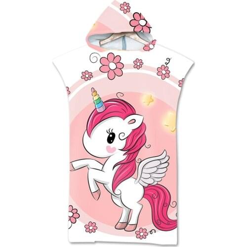 Free shipping Novelty Gift Cute Unicorn Rainbow Moon Love Hooded Towel Poncho for Pool Swim Surf Spa Bath Beach