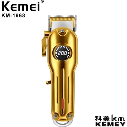 Kemei KM-1968 LCD Battery Display Metal Professional Cordless Hair Clipper - Gold Silver 2000mAh
