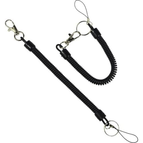 2Styles Black Lobster Clasp Hook Spring Stretchy Coil Keyring Keychain Strap Rope Cord Swivel Lobster Clasp Clips Key Hooks