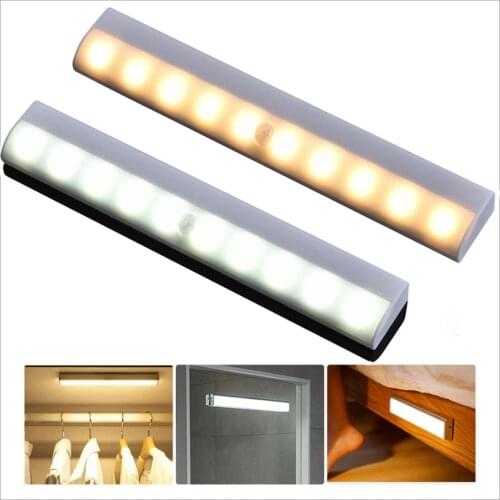 Motion Sensor 10LEDs Under Cabinet Night Light Closet Light for Kitchen Bedroom Aisle Lighting Wall Lamp With Magnetic Strip