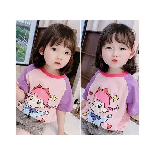 Childrens Clothing 2021 Summer New T-shirt Girls Korean Style Blouse Baby Girl Cute Short-sleeved Pullover T Shirt Kids Top Tee