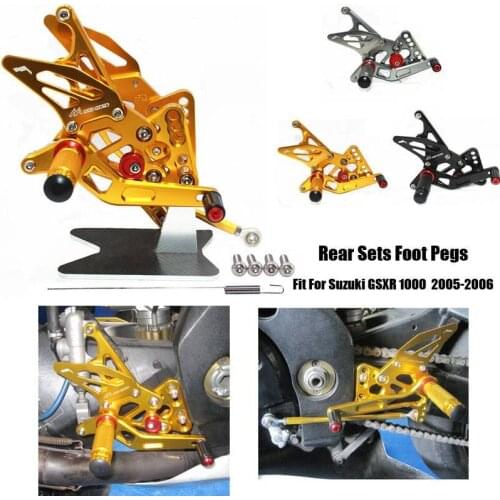 For SUZUKI GSXR 1000 2005 2006 GSX-R CNC Adjustable Footrest Foot Pegs Pedal Mount Bracket Sets Footpeg Rider Rear Rearset