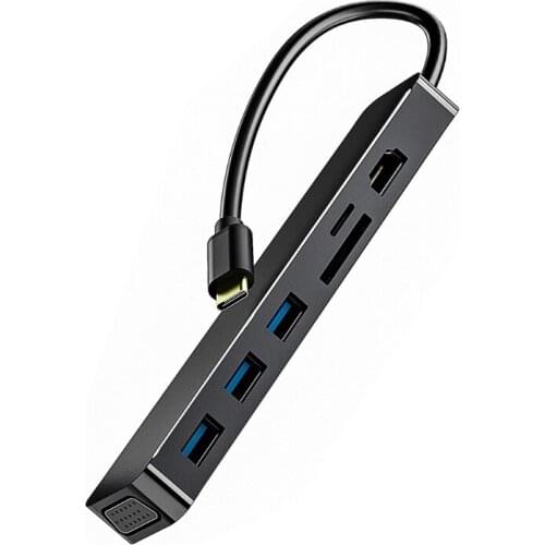 Multi-Port Type C USB Hub 7 in 1 VGA HDMI-Compatible USB3.0 Interface Type C 5GB Docking Station 512G SD TF Card Reader
