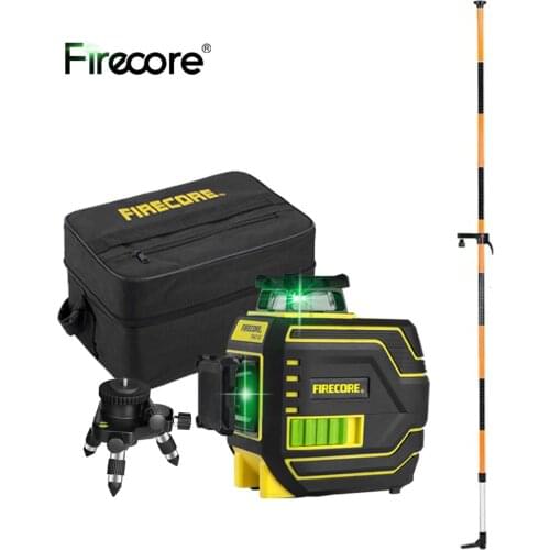 FIRECORE F94T-XG Laser Nivel 3D 12 Lines Laser Level Green Light Self-Leveling Лазерный Уровень 360 With Extension Rod