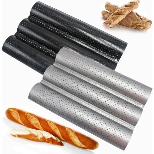 French Bread Baking Mold Bread Wave Baking Tray Practical Cake Baguette Mold Pans 2/3/4 Groove Waves Bread Baking Tools