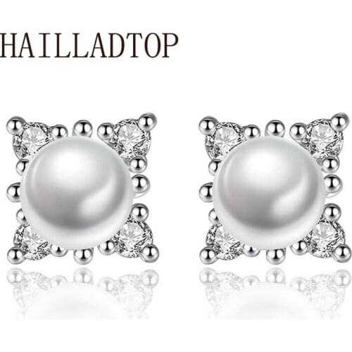 HAILLADTOP Pearls Jewelry Earrings Fashion Pearl Earring Austria Crystal CZ Stud Earrings Jewelry For Women Girl Party Gift