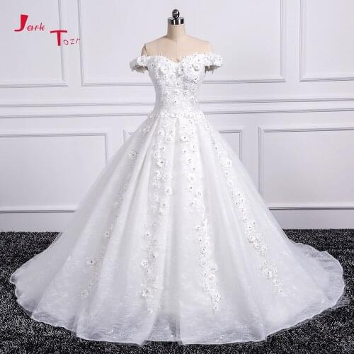 Jark Tozr 100% Real Picture Mariage Crystal Pearls Appliques Lace Flowers Bridal Wedding Dresses Vestido De Casamento