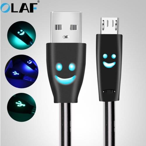 Micro USB Cable Smiling Face Glowing LED light Fast Charge USB Data Cable For iPhone Android Mobile Phone USB Charging Cables