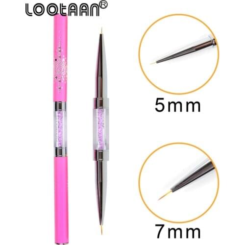 Lootaan Double Head Crystal Handle 5mm&7mm Drawing Brush Liner Brush Painting Pen Gel Polish Crystal Nail Art Manicure Tools
