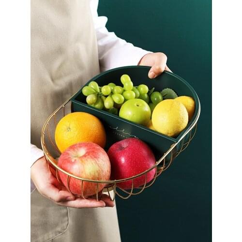 Creative Household Double Basket Iron Separable Hollow Ventilation Fruit Tray Drain Basket Fashion Large Capacity Snack Storage