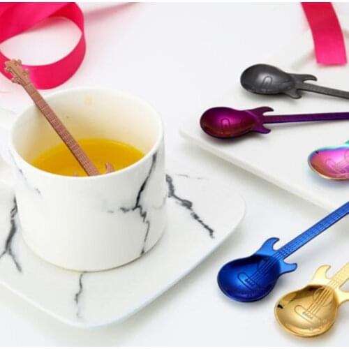 Coffee Spoon Teaspoon Children Stainless Steel Guitar Shaped Love Spoon New Beautiful 7 Colors Coffee Tea Use