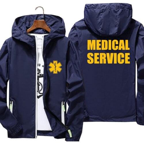 Mens Women Bomber Hooded Jacket EMT Paramedic Emergency Medical Services Casual Thin Windbreaker Sunscreen Skin Jacket Outwear