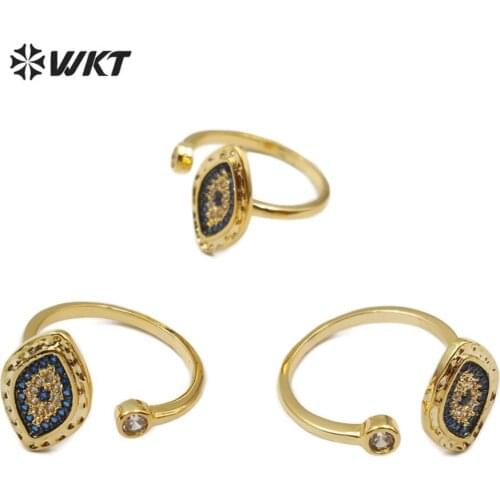 MR013 WKT Fashion Cubic Zirconia Pave Ring Eye Shape Blue CZ Charm Gold Ring Women Fashion Ring Jewelry Adjustable Size Ring