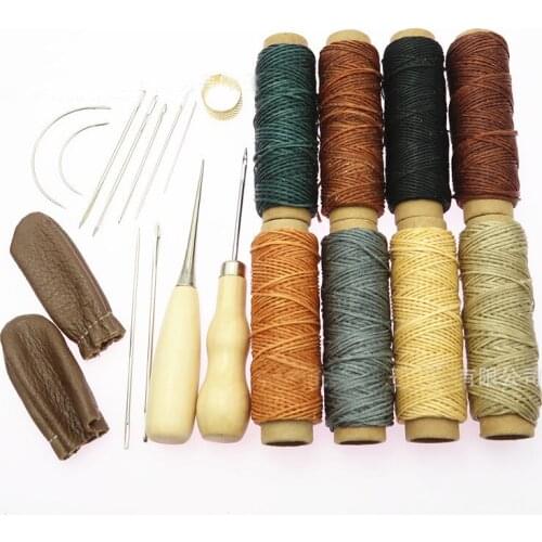 22pcs/lot Leather Craft Hand Stitching Sewing Tools Awl Waxed Thread Thimble Kit