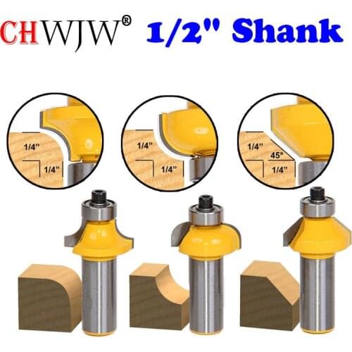 3Pc 1/2" Shank Edging Router Bit Set - Small Roundover Cove & Chamfer - Woodworking cutter