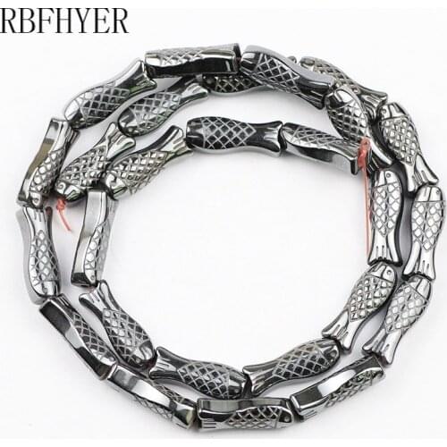 RBFHYER Fish shape Natural Black Hematite Stone Spacer Loose Bead DIY Jewelry Making Beads For Bracelet Necklace Earring Pendant