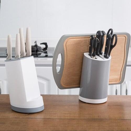 Knife Block Organizer, Plastic Knife Holder with Sharpening Rod & Scissors Slot, Kitchen Countertop Storage, Holds 5 Knives