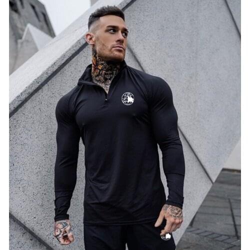 Autumn Quick-dry Turtleneck Long-Sleeve Gyms Clothes Tights Mens Fitness T-shirts Muscle Sports Running Shirts Stretch Trainin