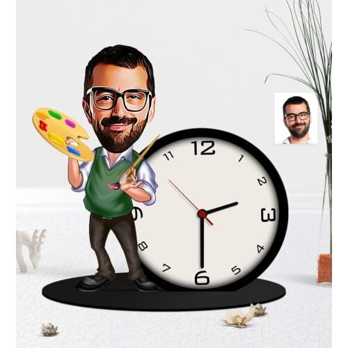 Personalized Mr Painter Caricature Of Wooden Trinket Table Clock Reliable Modern Simple Gift Special Design Good Quality Surprise dear